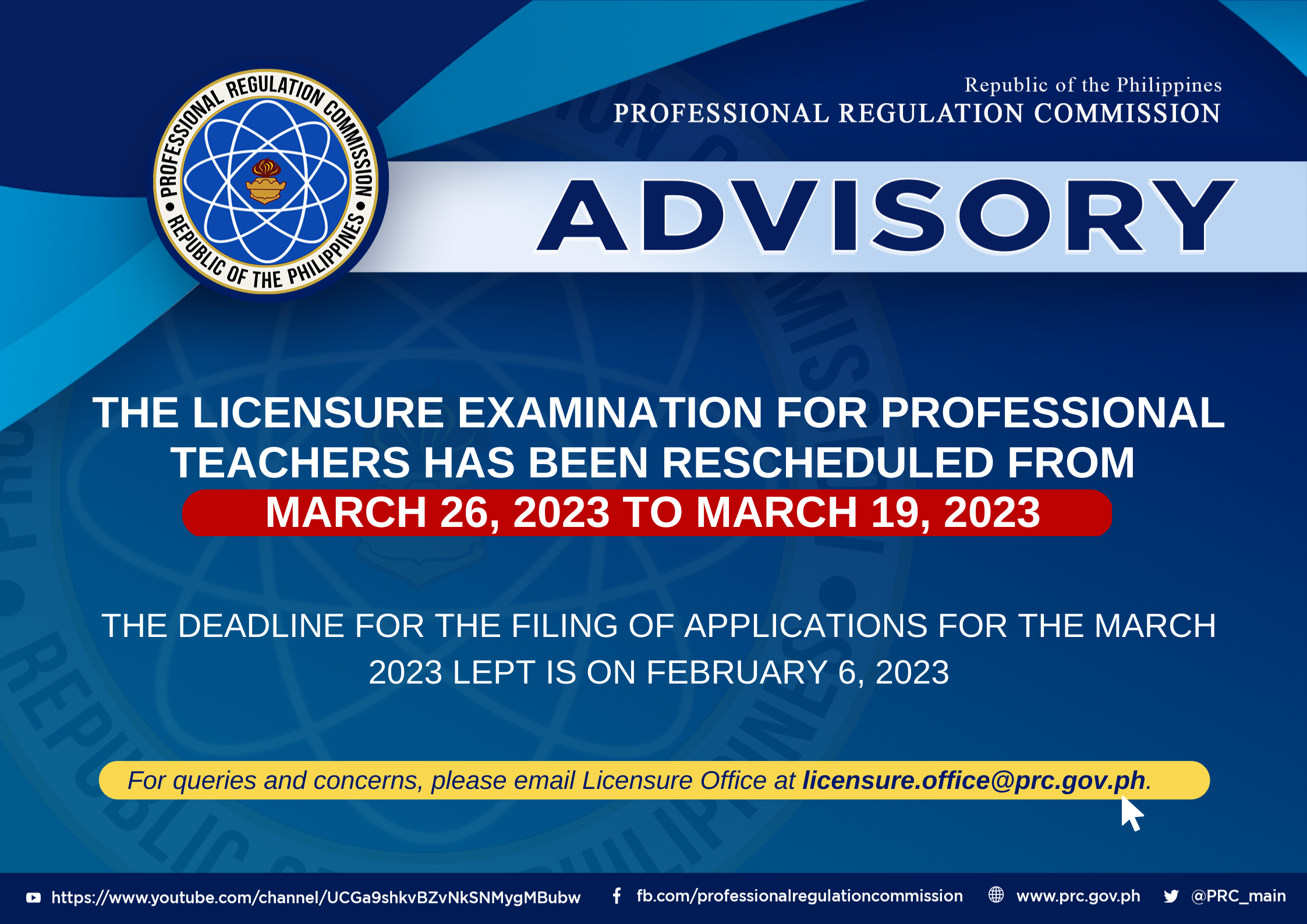 Rescheduling The March 2023 Licensure Examination For Professional